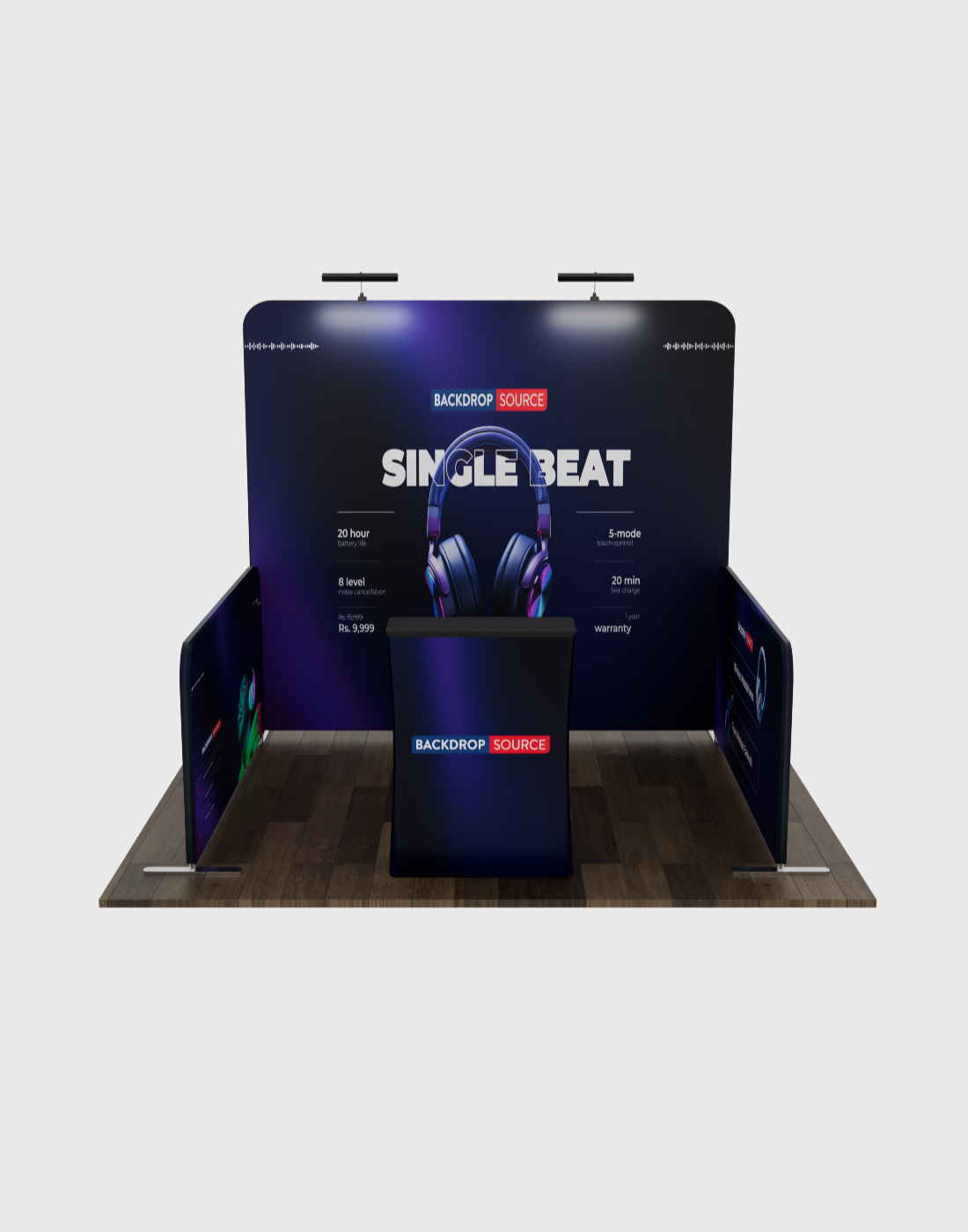 Ultimate 3mx3m Booth Kit with Backwall, Side Walls, Counter, and Lights